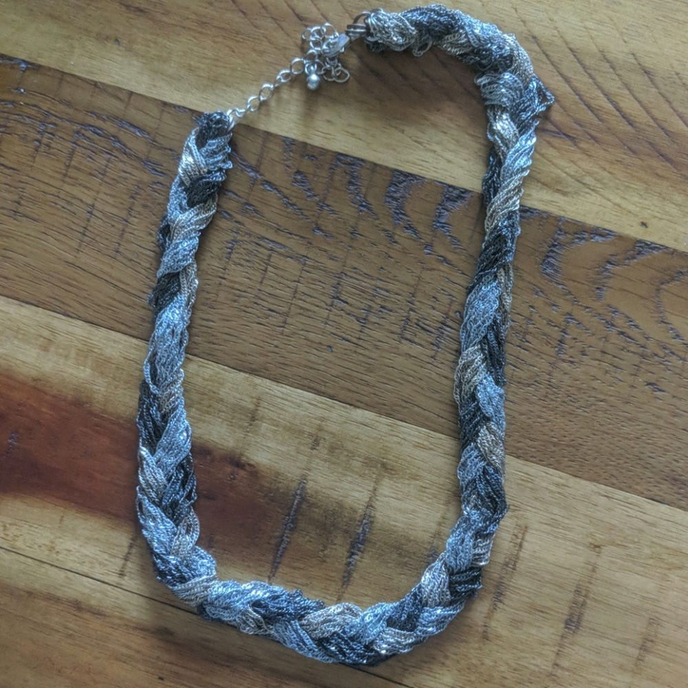 Braided three color metal chain necklace
